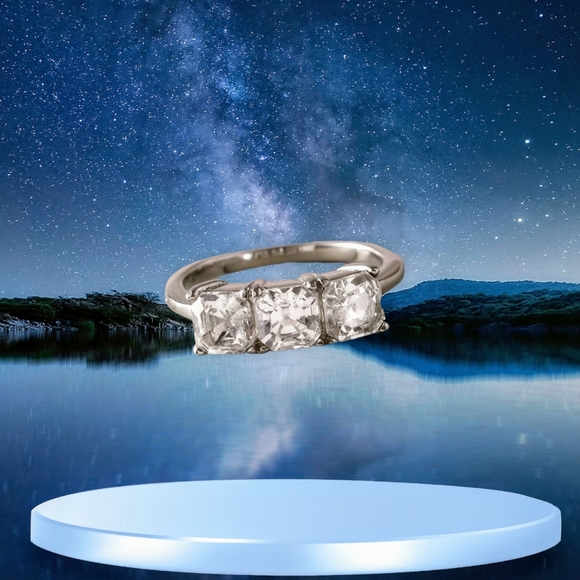 NEW White Sapphire 3 Stone Ring in Stainless Steel - Picture 7 of 13